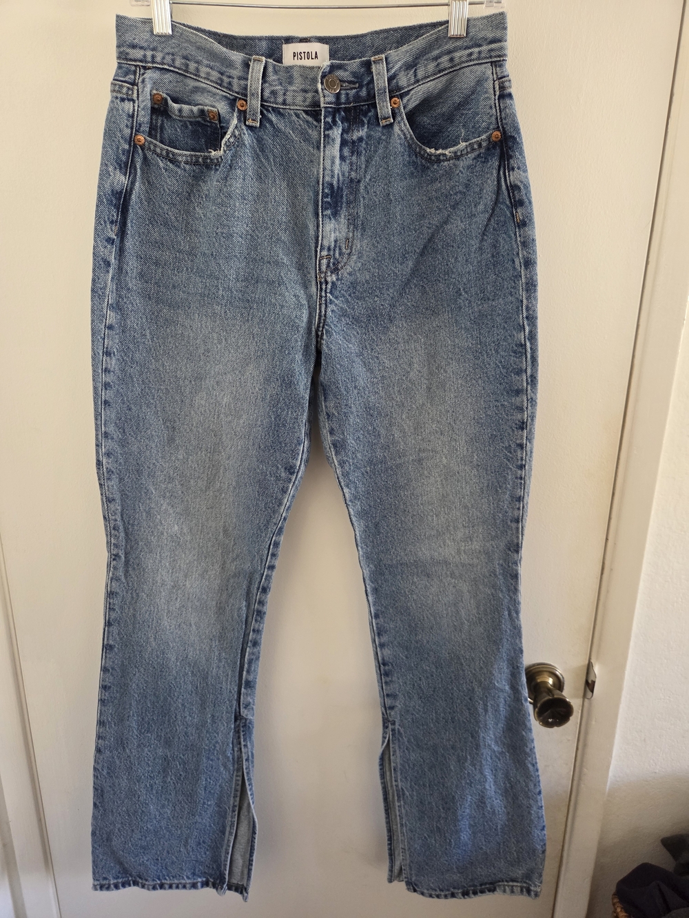Pistola High-Rise Straight Leg Jeans in Light Blue Wash Sz 28